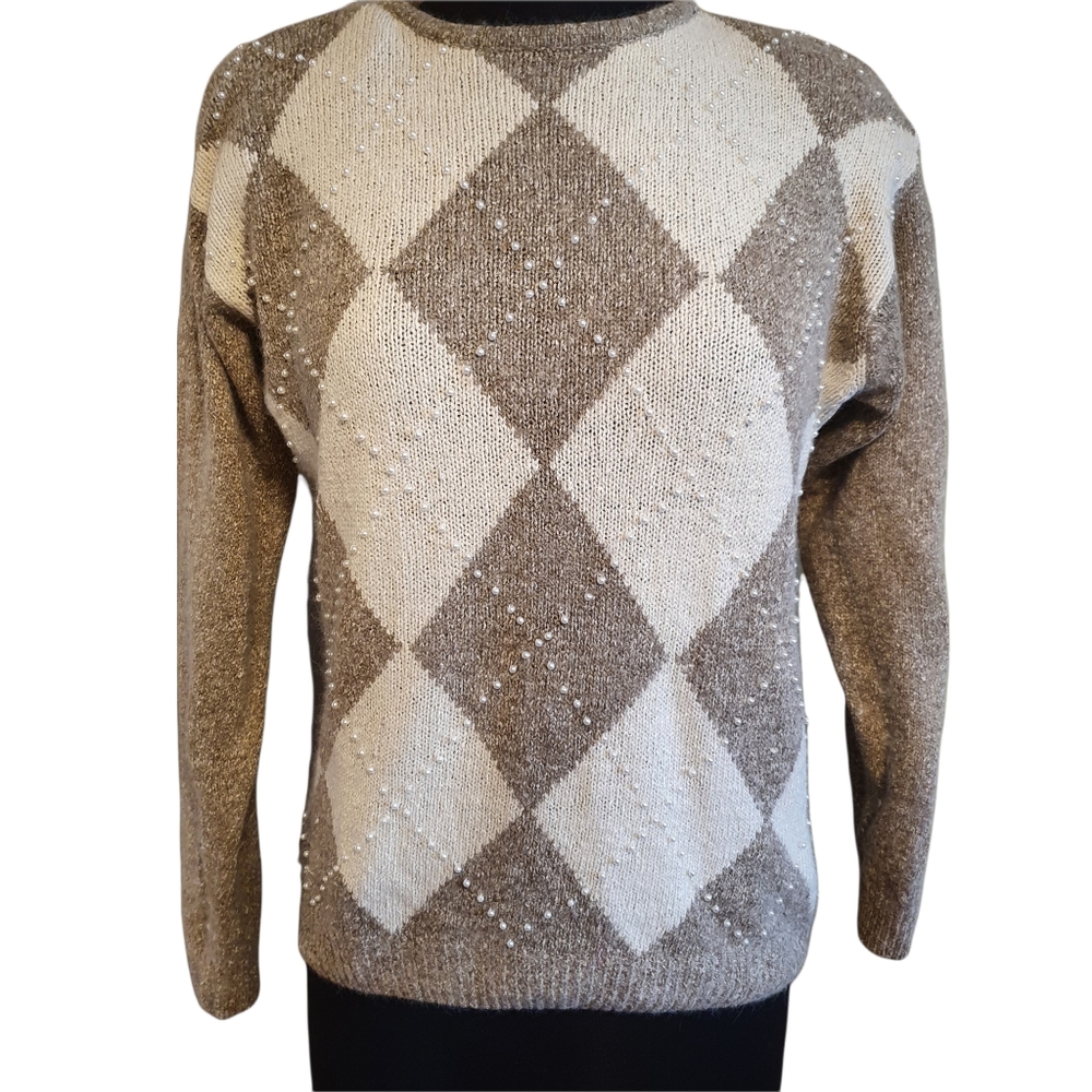 Vintage 1970s Premier wool angora pearl diamond sweater Natural Fibers